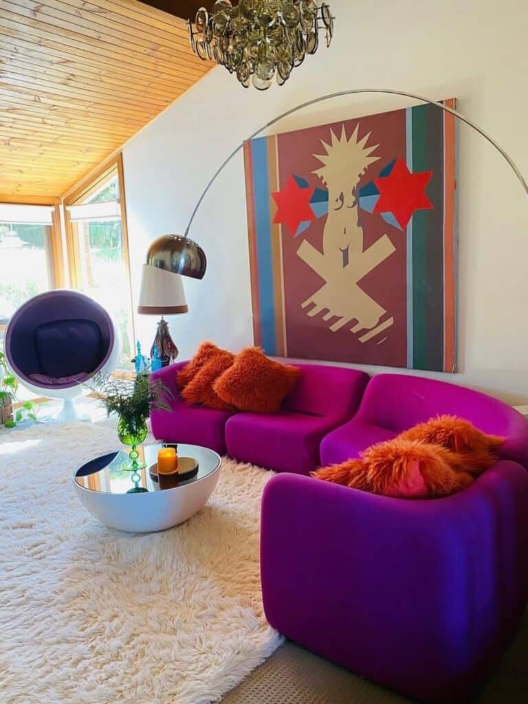 Space-Age Seats set in a Purple Psychedelic Lounge