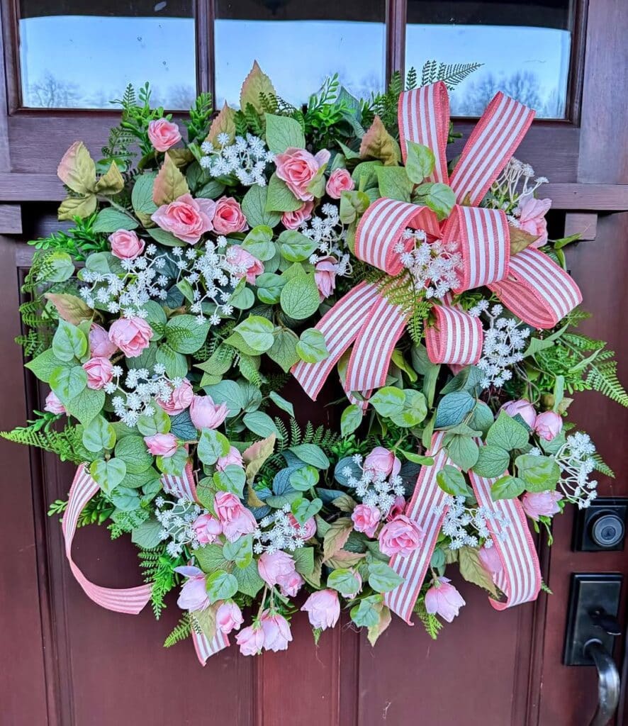 Spring Cottage Wreath with Blush Rose and Ribbon