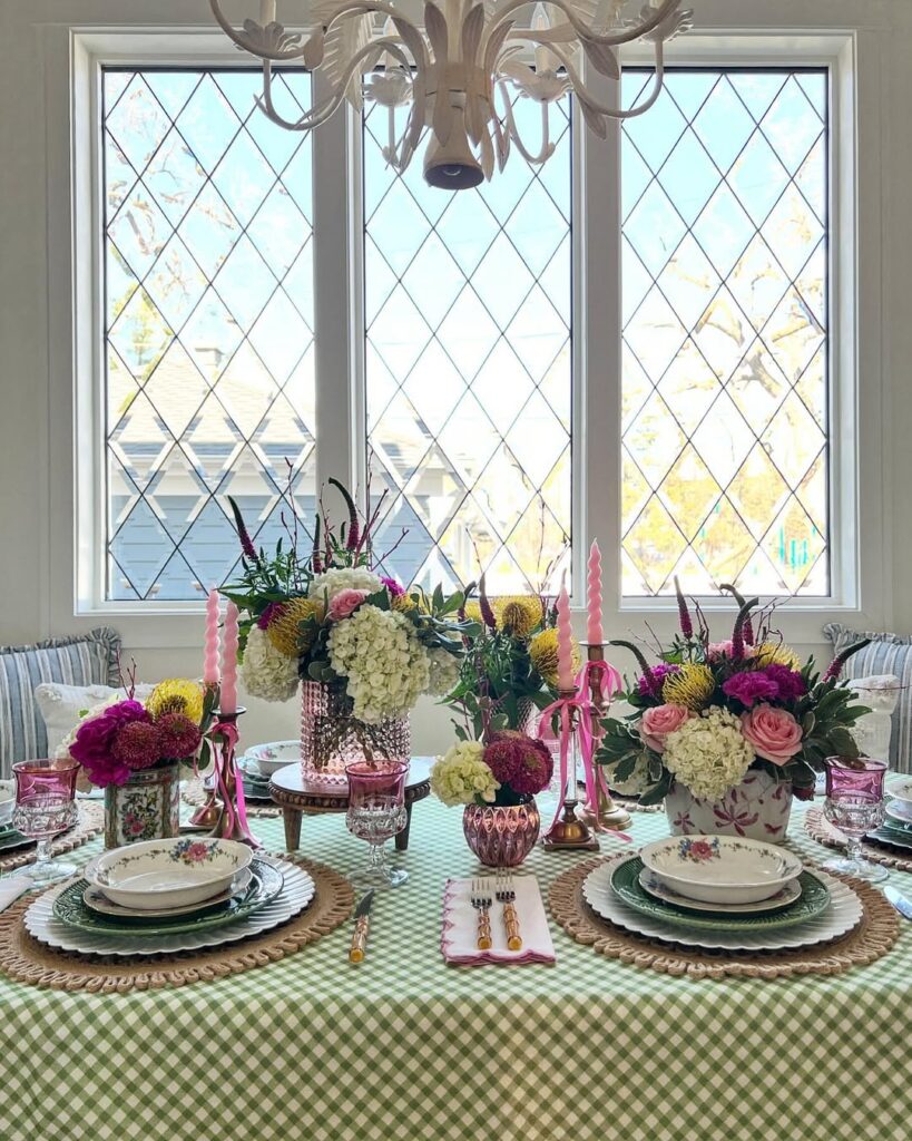 Spring Floral Gingham Garden Table