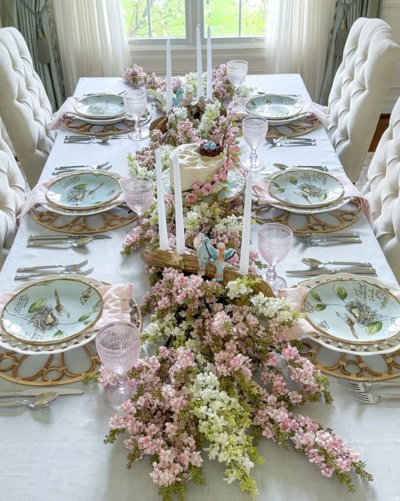 Spring Garden Table with Blossoms and a Nest