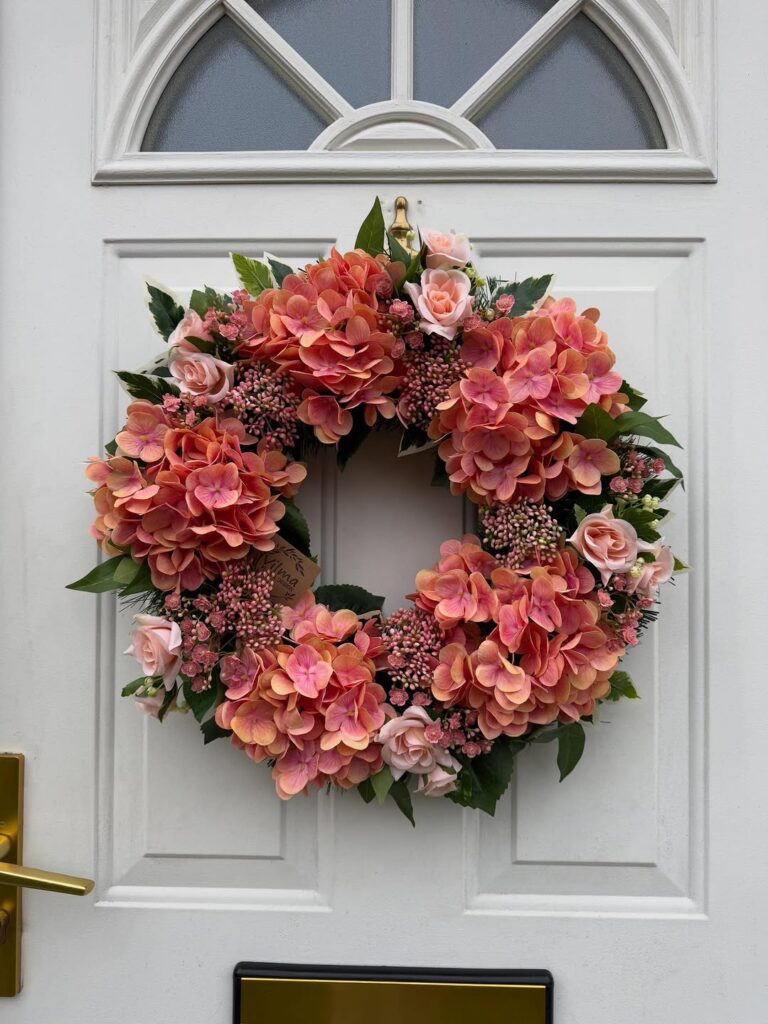 Spring Wreath of Blush Hydrangeas and Roses