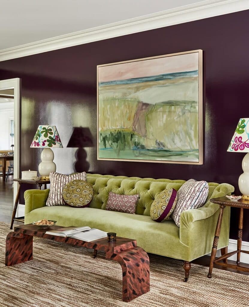 Statement Couch in Olive Velvet