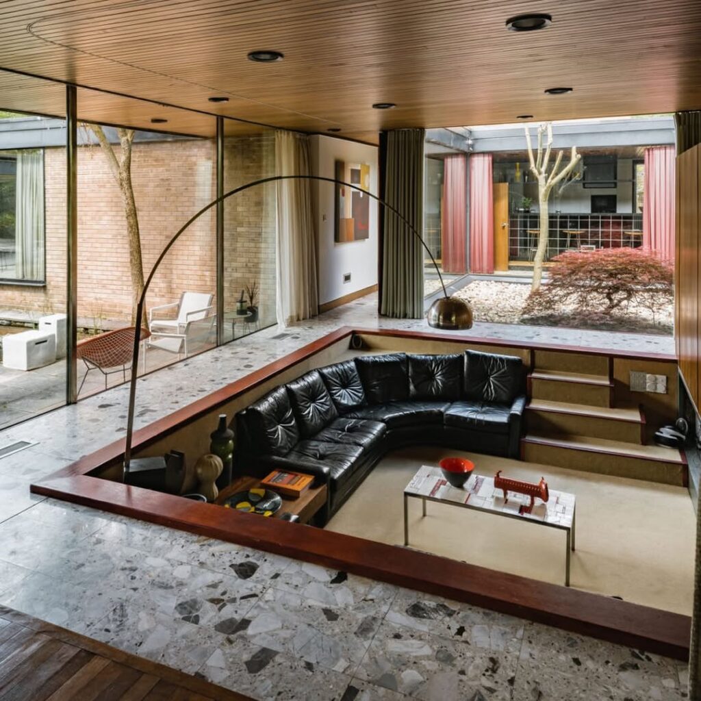 Sunken Lounge in the Courtyard with an Arc Lamp