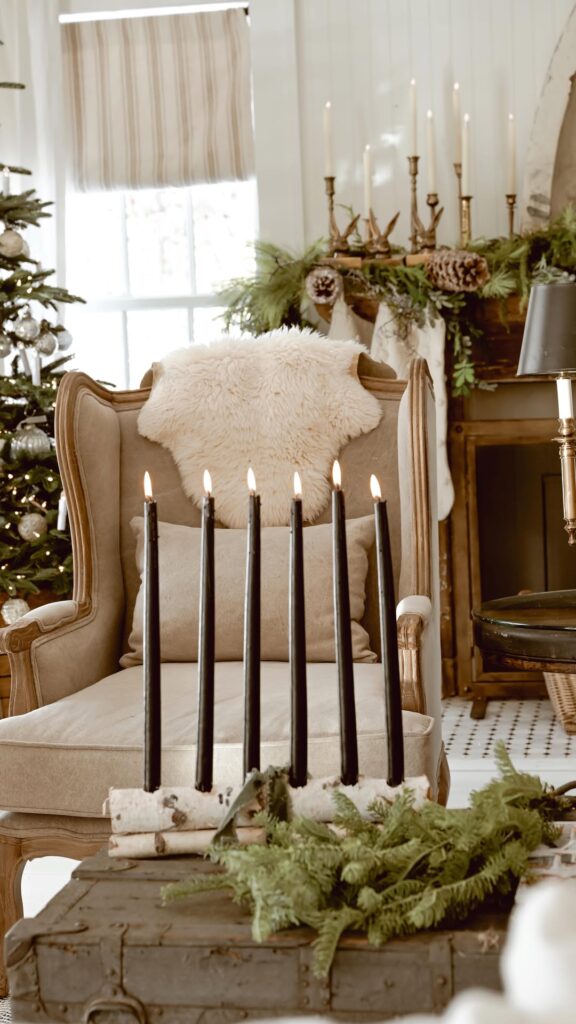Taper Candle with Birch Logs
