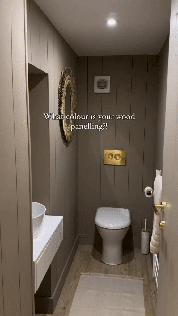 Taupe Powder Room With Vertical Paneling