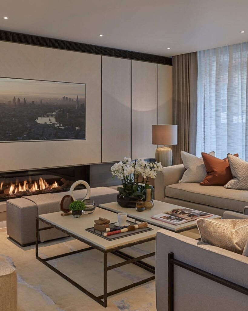 Taupe Urban View Facing Fireplace Lounge