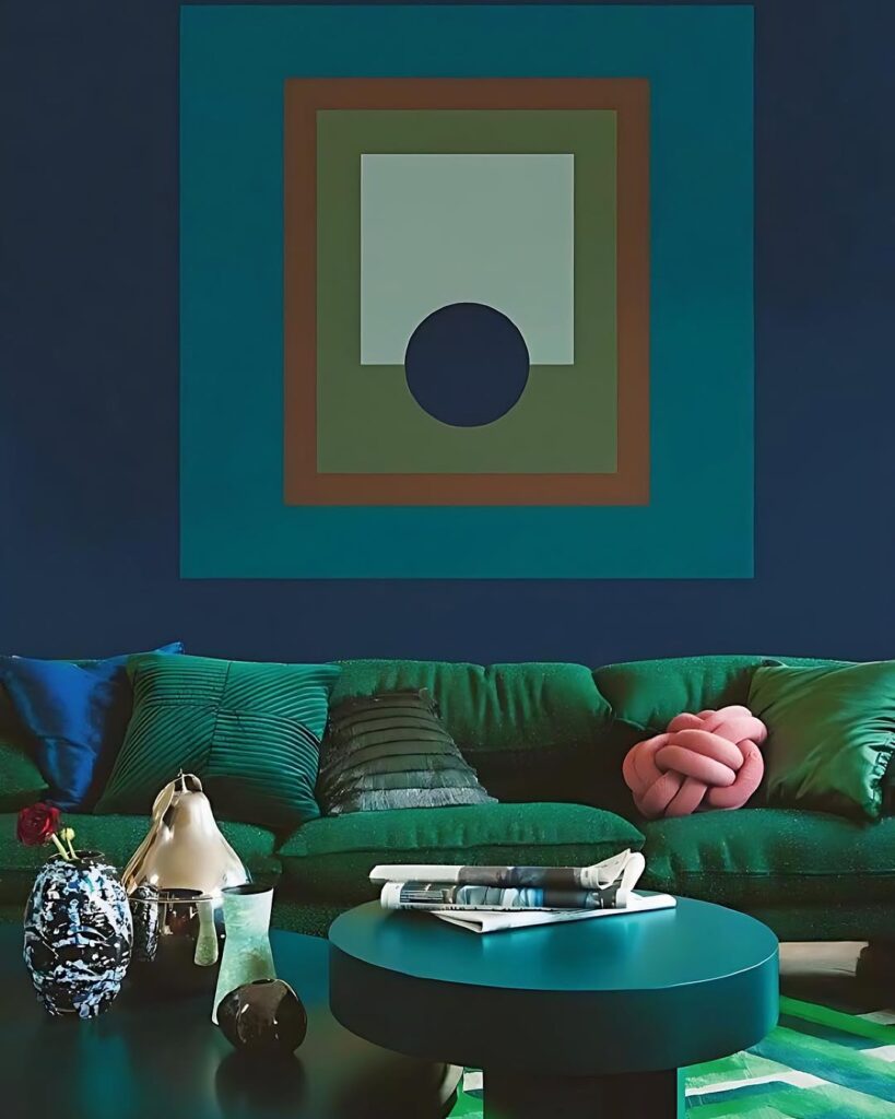 Teal Geometric Modern Living Room