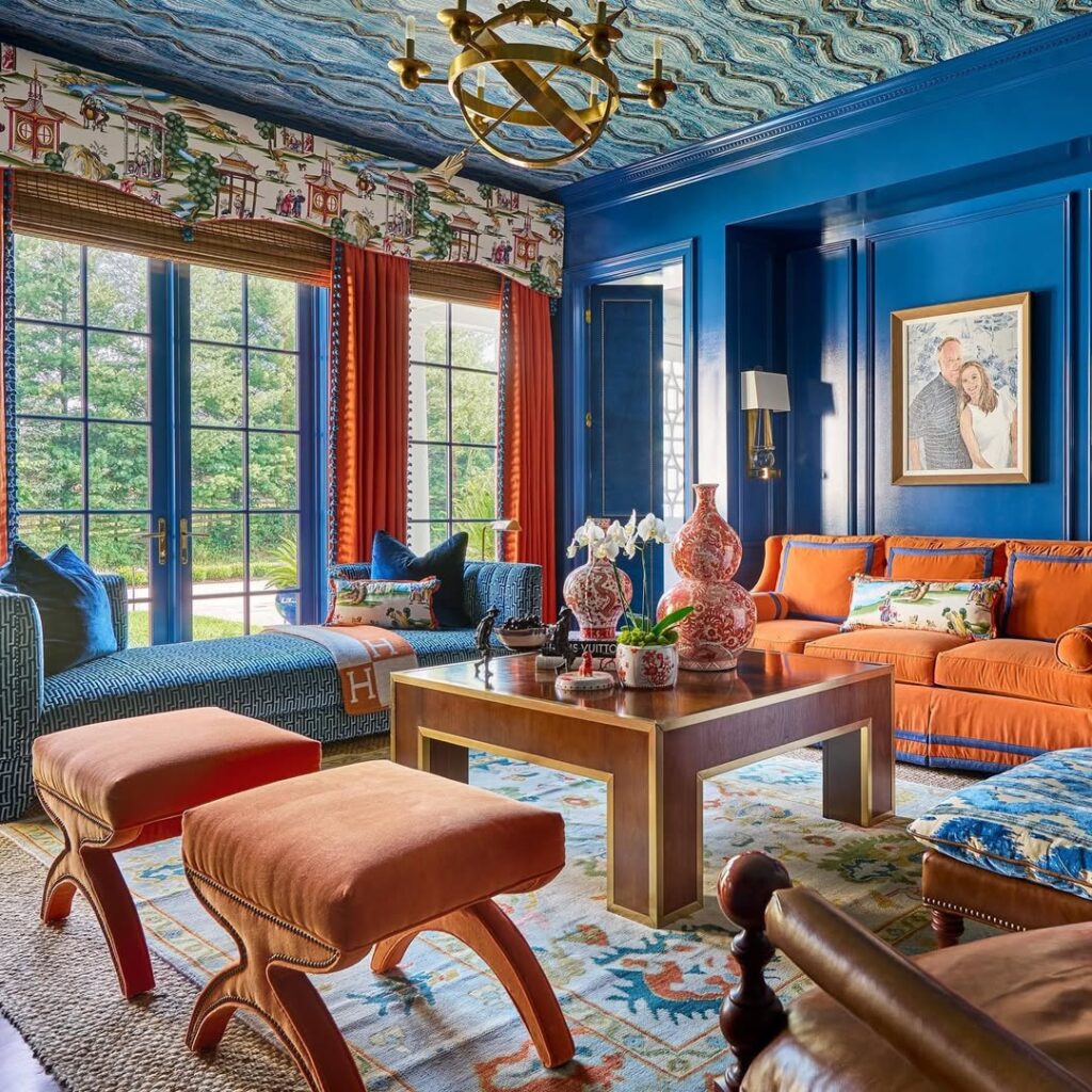 Terracotta Upholstery and Cobalt Room Paneling