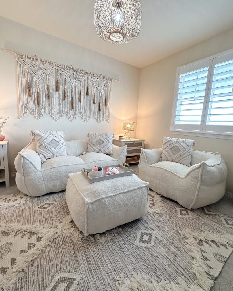 Textured White Boho Lounge Couch