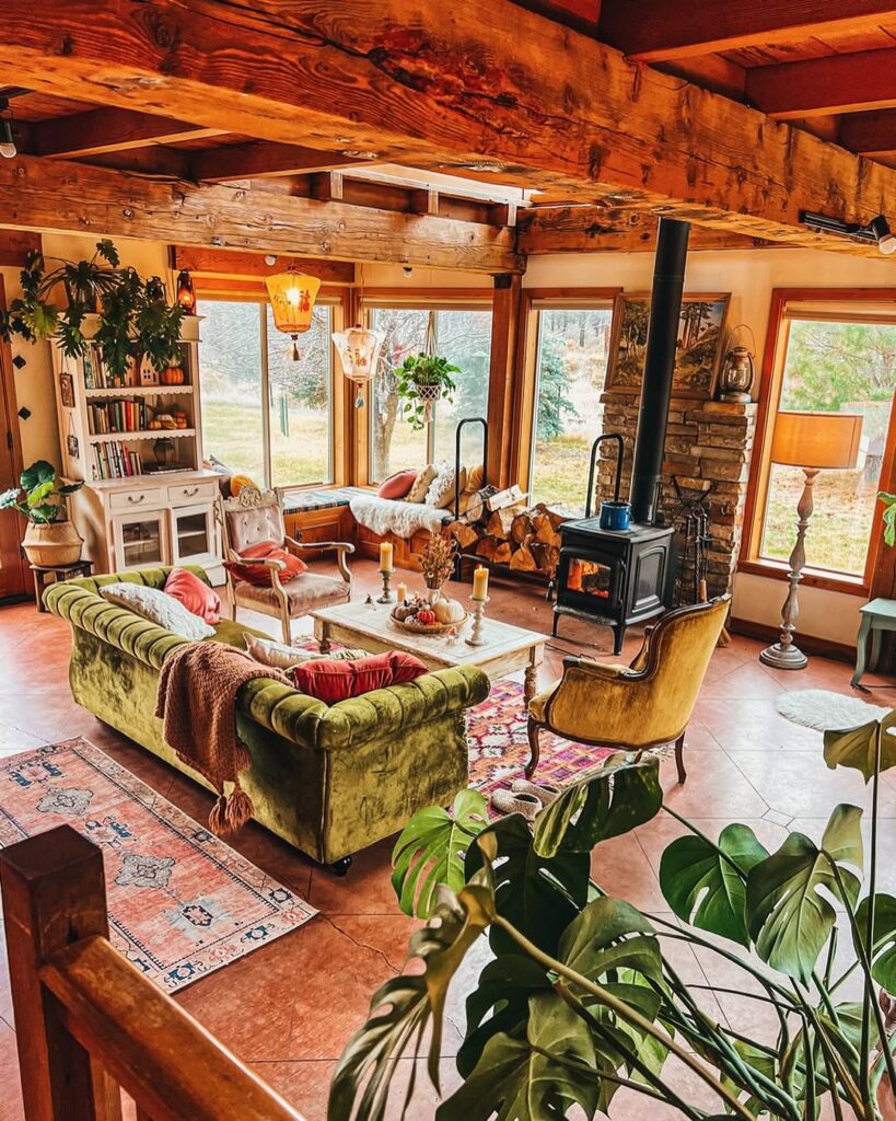 Timber Beam Boho Living Room