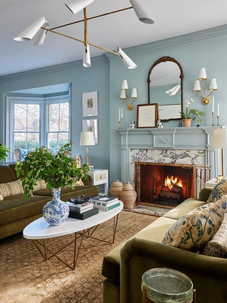 Traditional Blue Manor Living Room