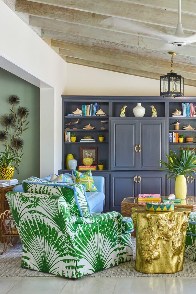 Tropical Palm Print Living Room