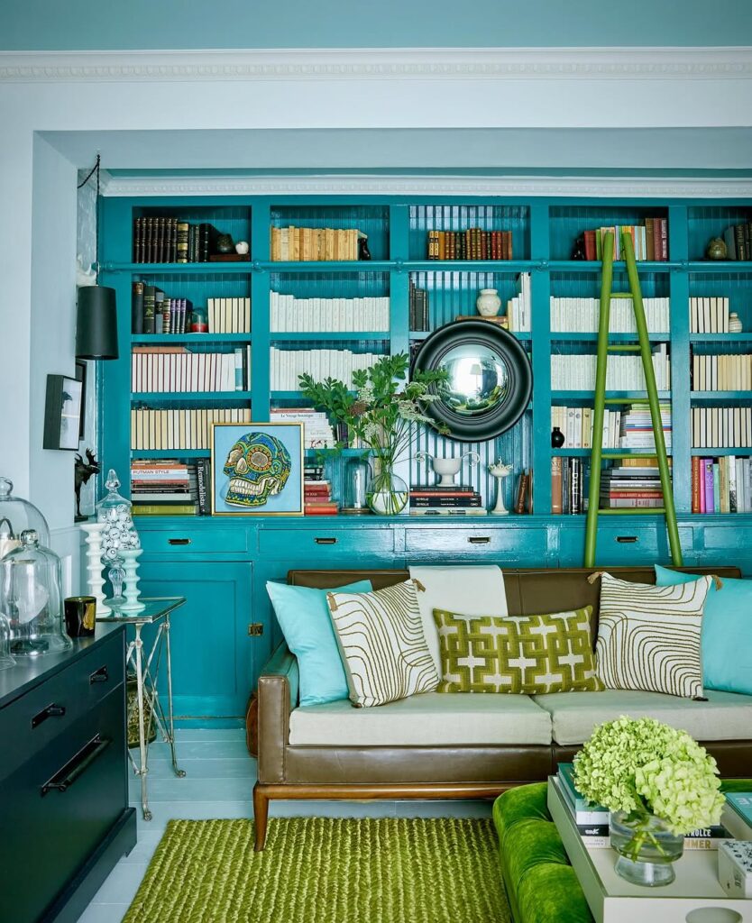 Turquoise Eclectic Built-In Bookcase