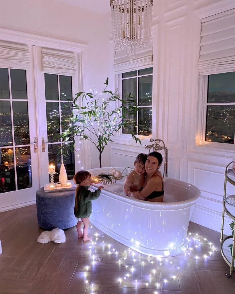 Twilight Lighting and Winter Texture Bathroom Decor