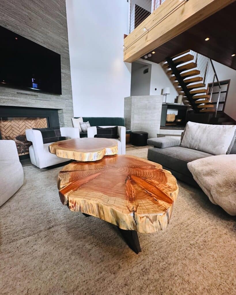 Two cedar slice coffee tables with live edges