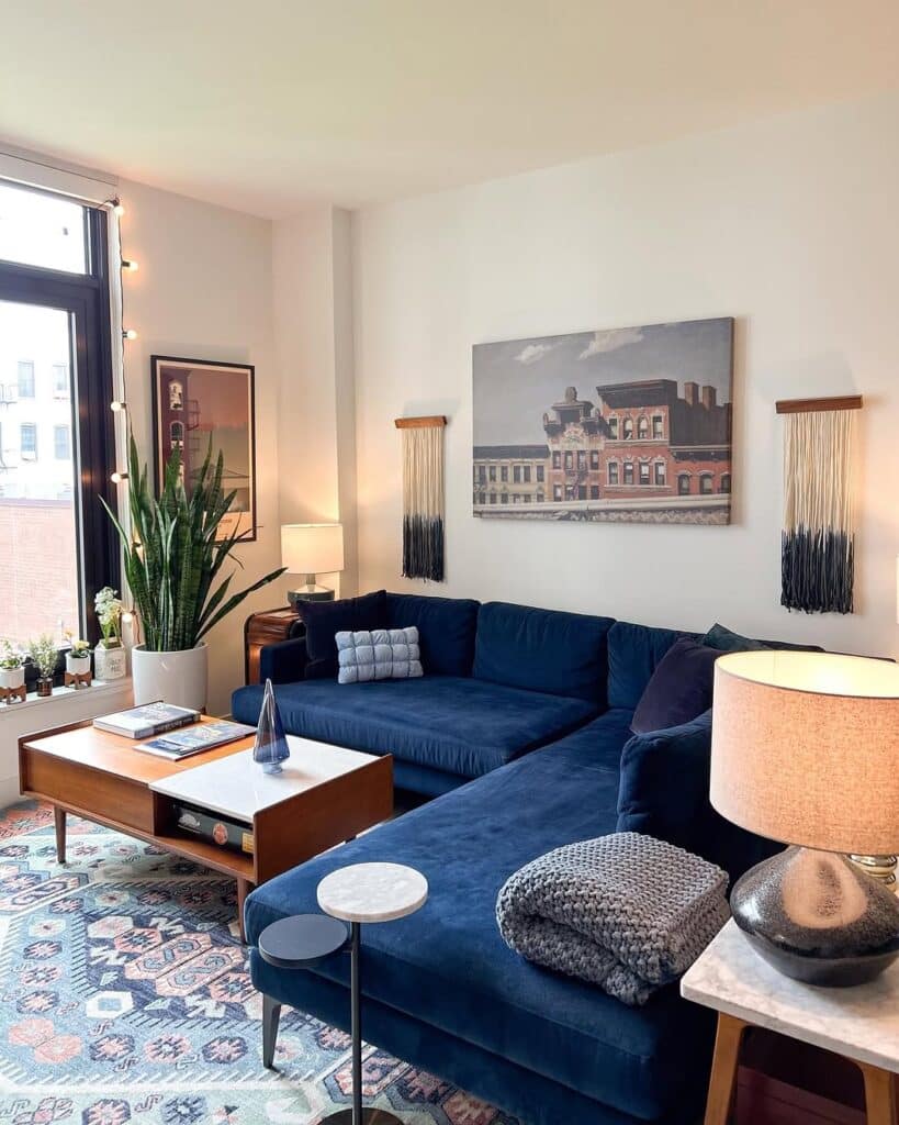 Urban Living Room with a Midnight Blue Sectional