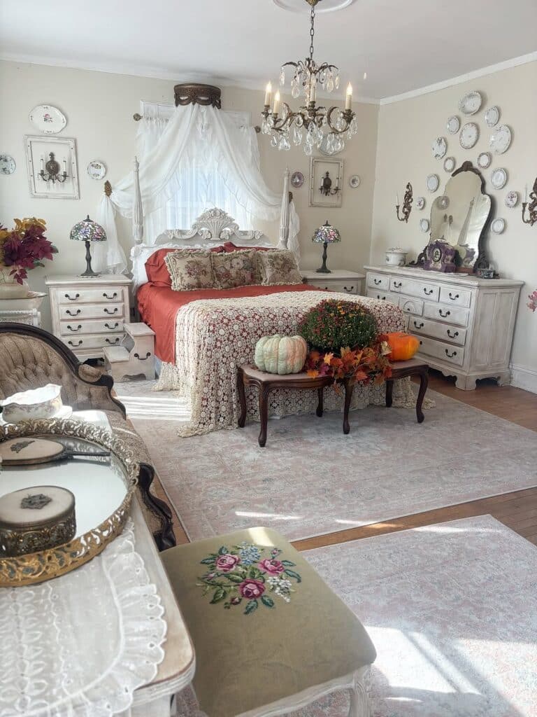 Victorian Country Bedroom with a Harvest Palette and Heirloom Details