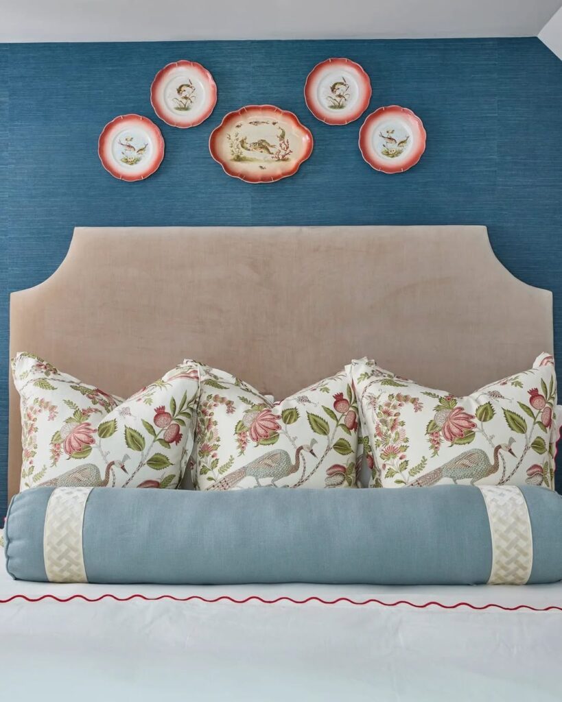 Vintage Bird Plates Over a Headboard