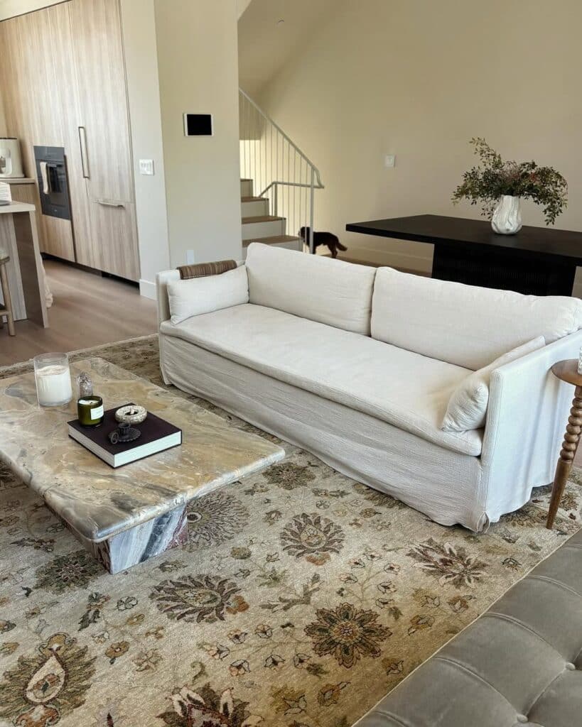 Vintage Rug Companion for a Modern White Sofa