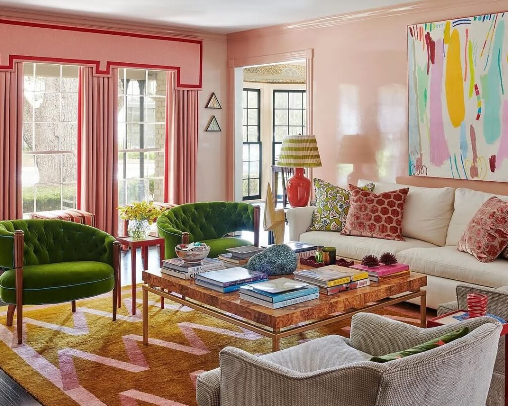 Vivid Pink Walls and Emerald Seating