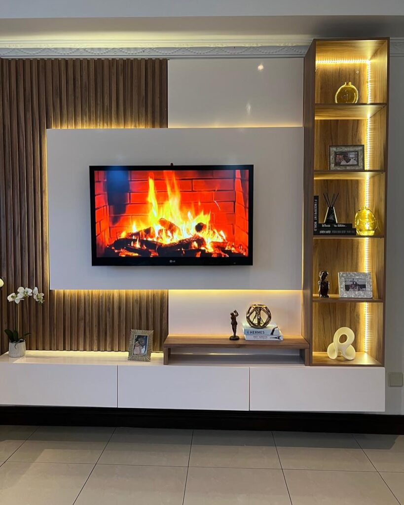 Walnut Floating TV Stand with Warm Built-In Lighting