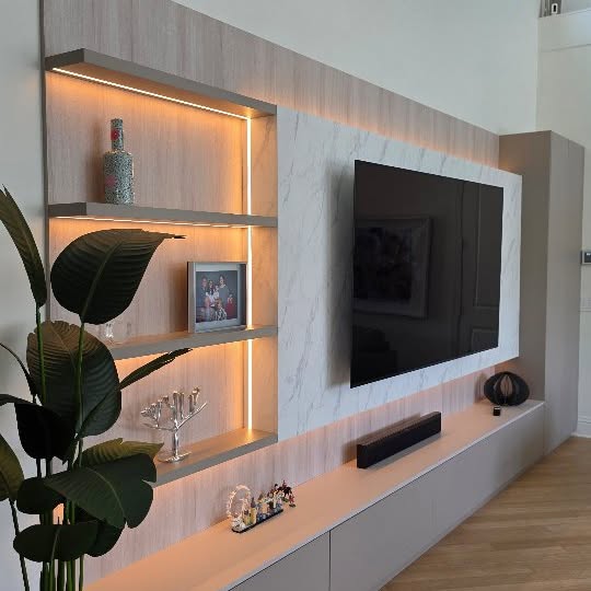 Warm Backlit TV Wall Shelves