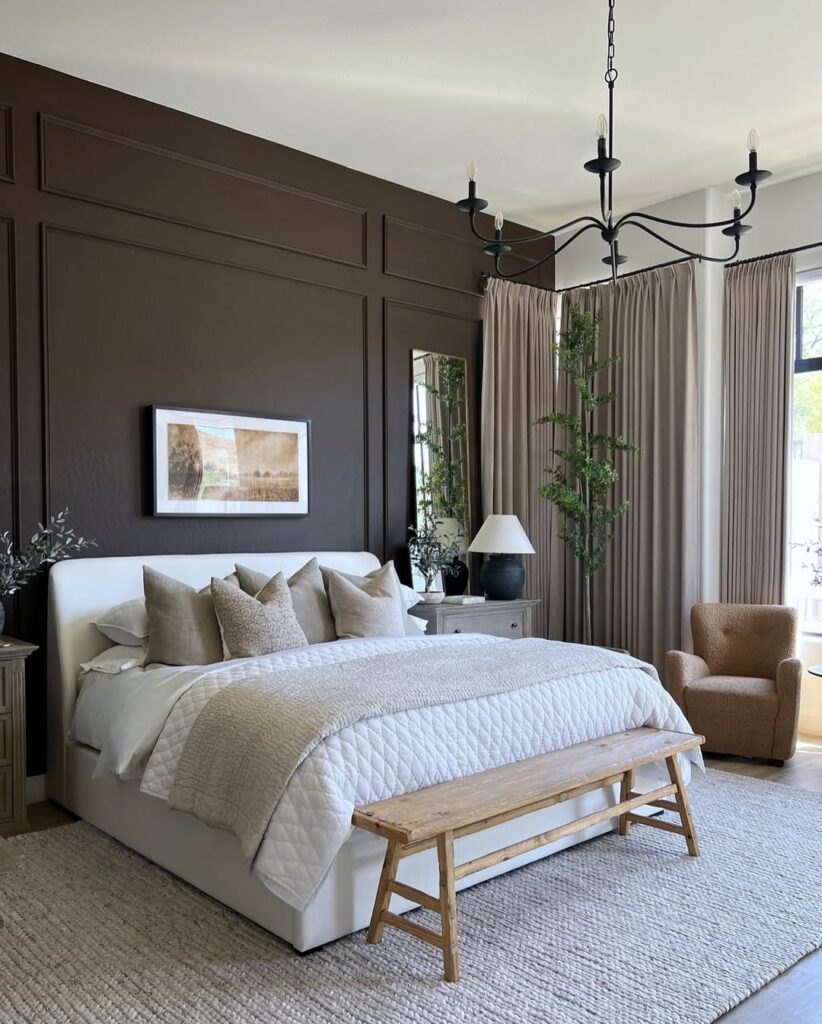 Warm Cocoa Linen and Wood Bedroom