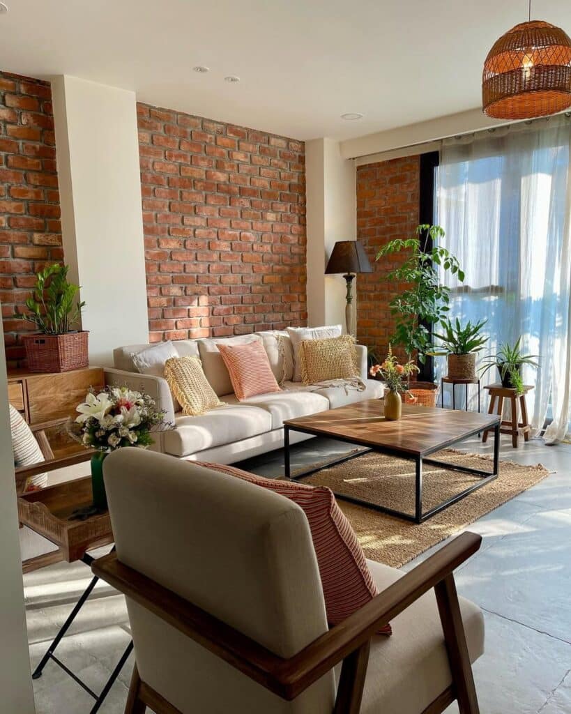 Warm Earthy Boho Glam with Exposed Brick