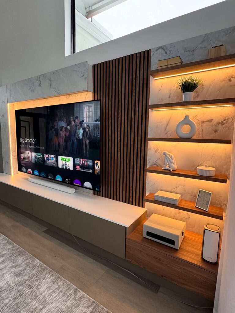 Warm Wood Slat TV Wall