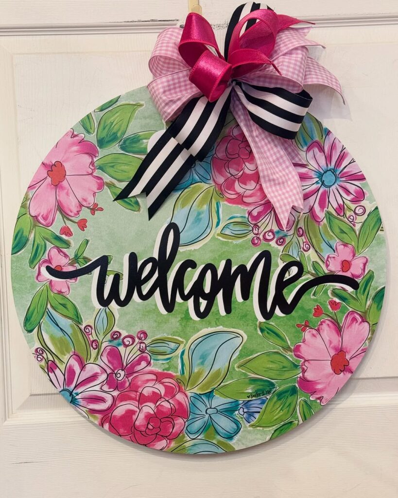 Welcome Floral Circle Door Hanger