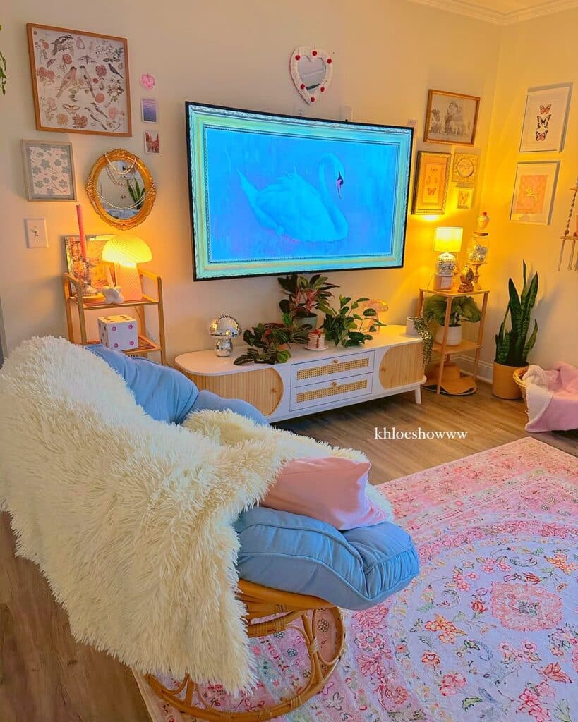 Whimsical Pastel TV Gallery with Framed Art