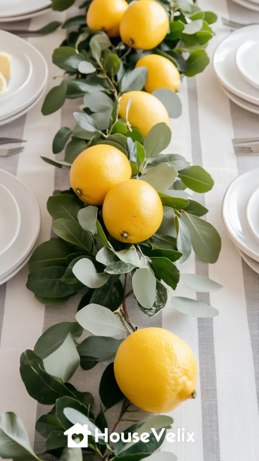 Striped Cotton Table Runner with Lemon Centerpiece