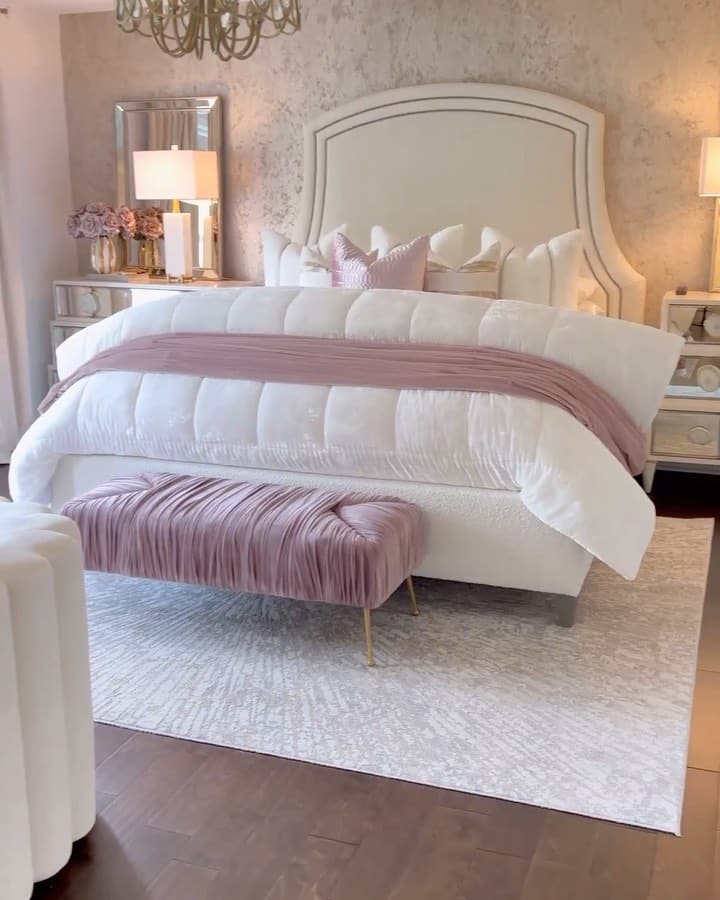 White Bedding with Blush Accents