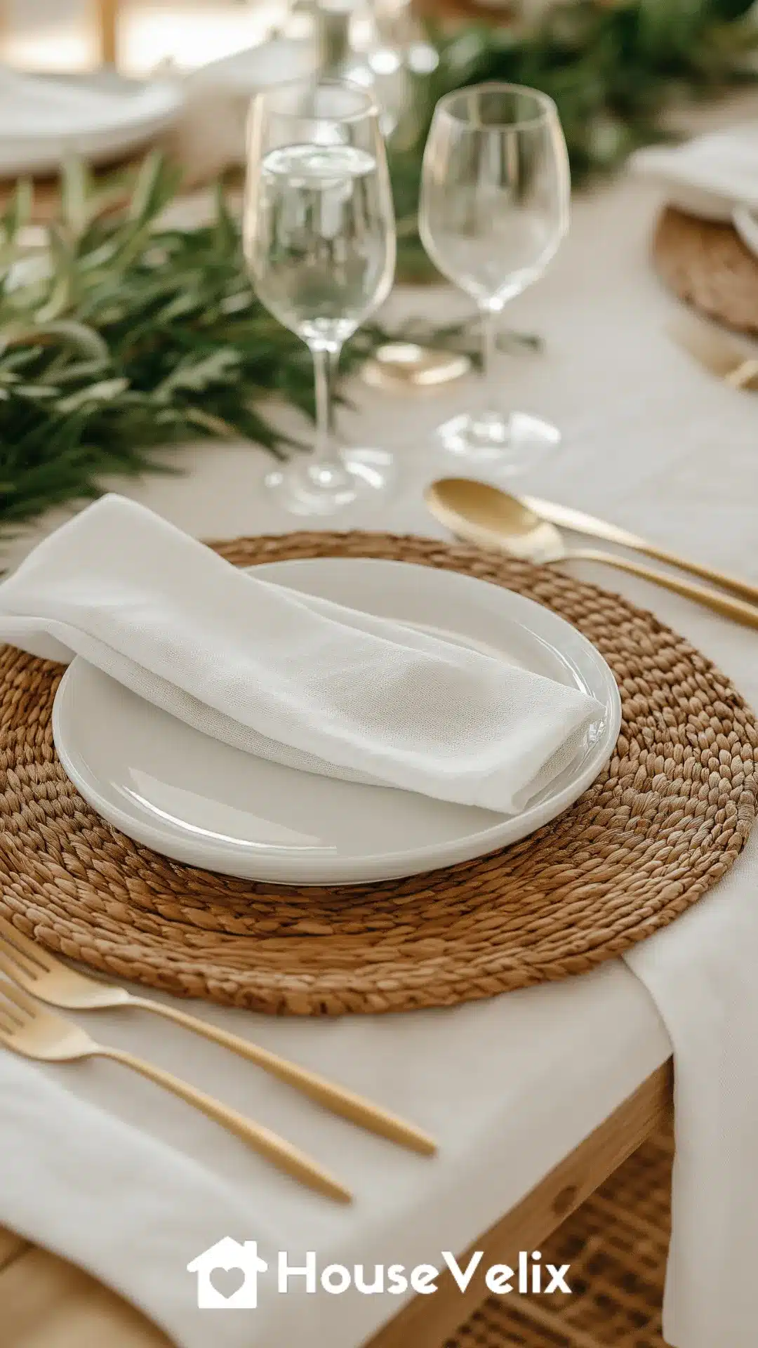 Rattan Chargers Layered with White Ceramic Plates