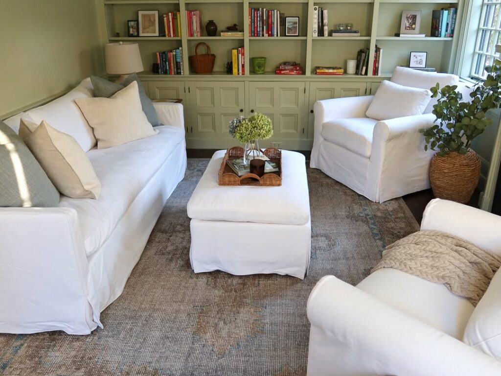 White Slipcovered Sofa for a Reading Room