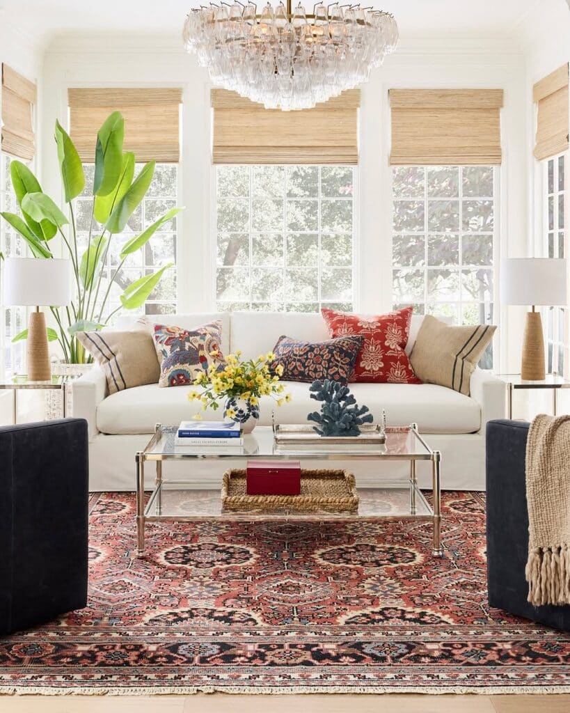 White Sofa With Layered Patterns