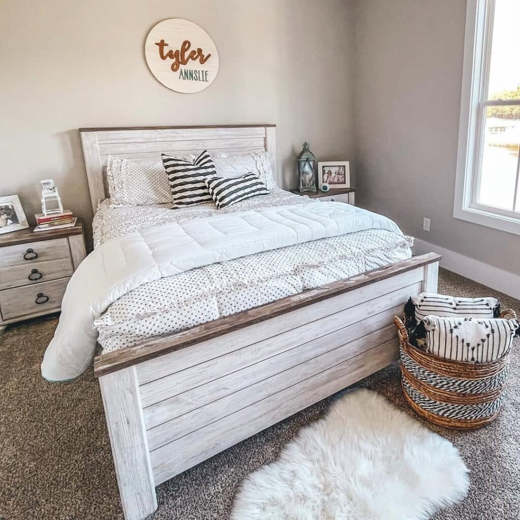 Whitewashed Farmhouse Bedroom With Personal Touches