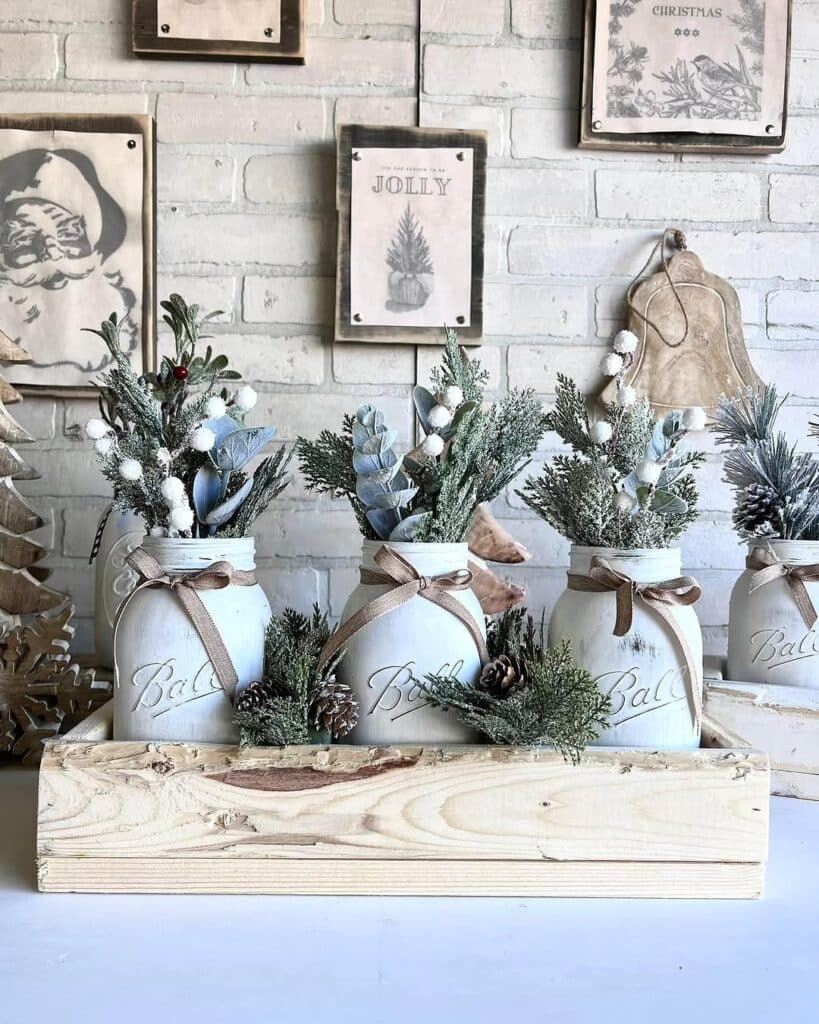 Winter Trio of Frosted Mason Jars