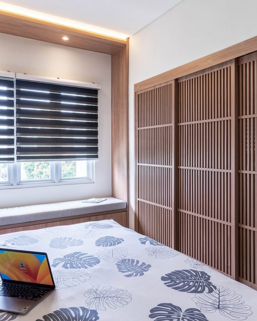 Wood Slat Wardrobe With Minimal Japandi Style