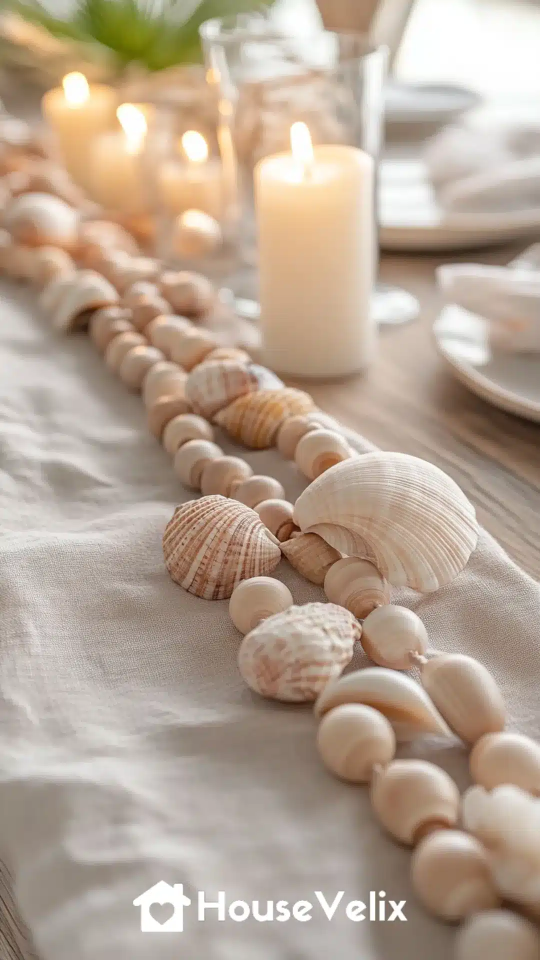 Wooden Bead Garland with Seashell Accents
