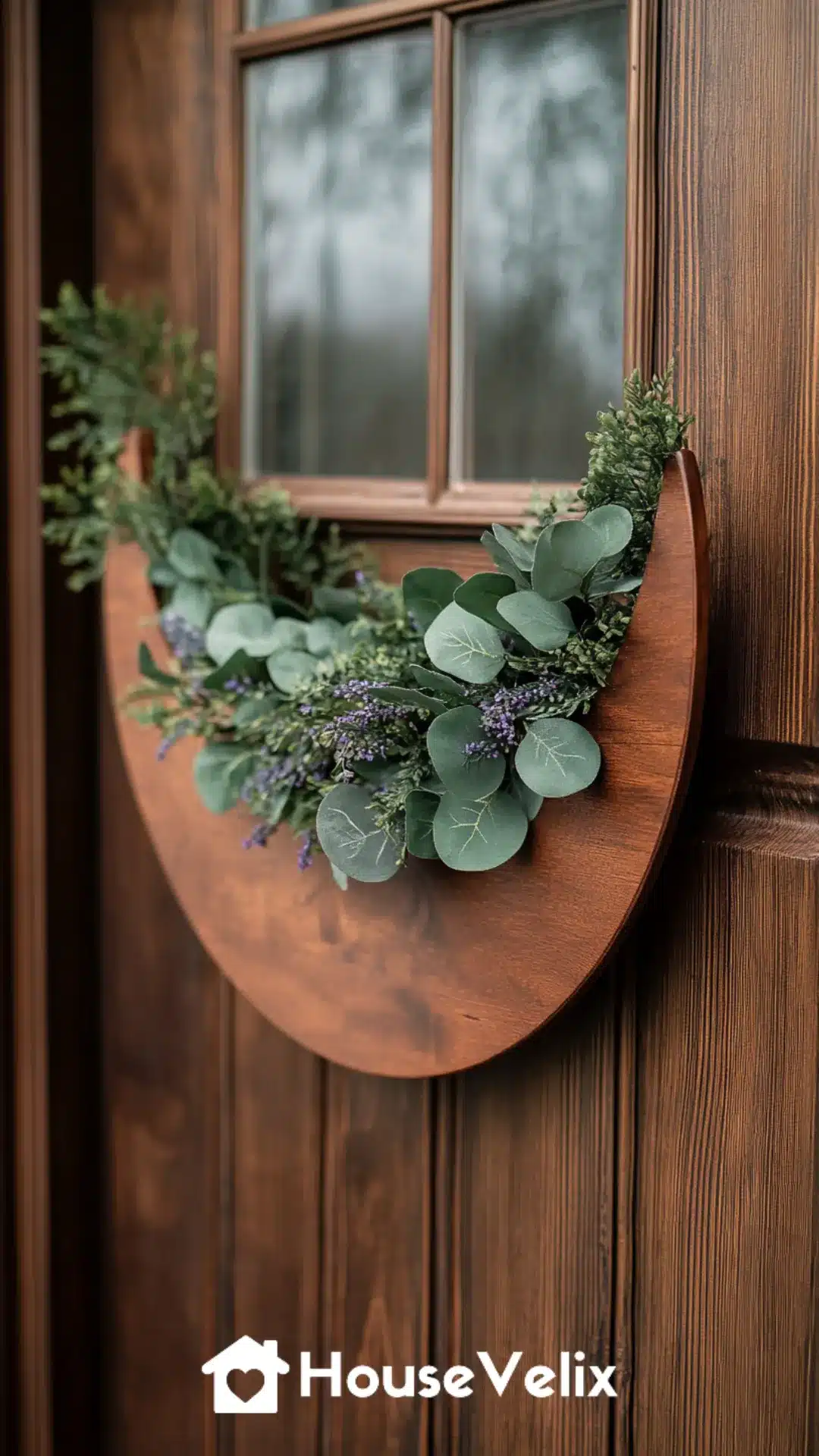Half-Moon Wooden Cutout with Greenery
