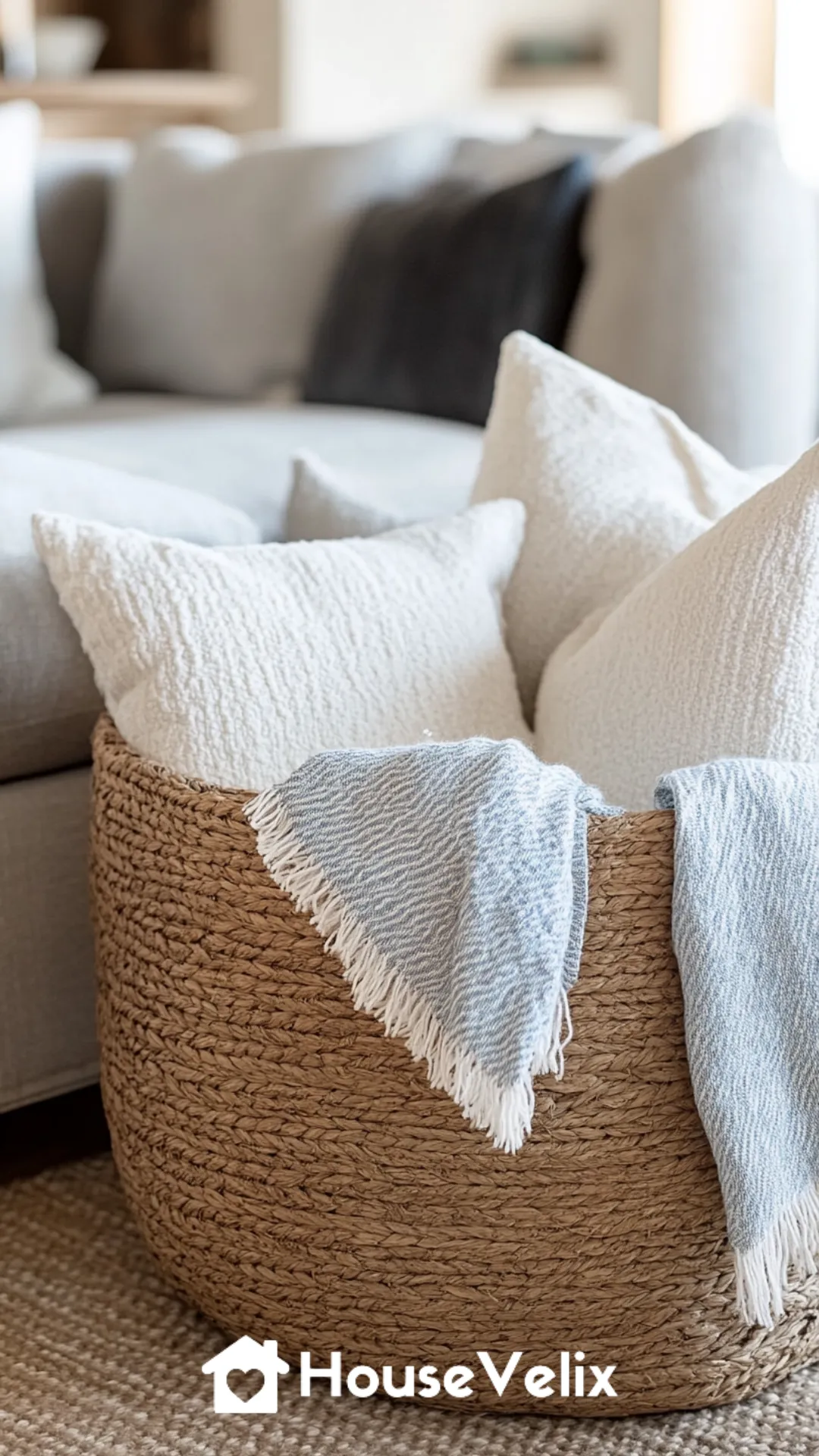 Woven Basket Storage Filled with Lightweight Throws