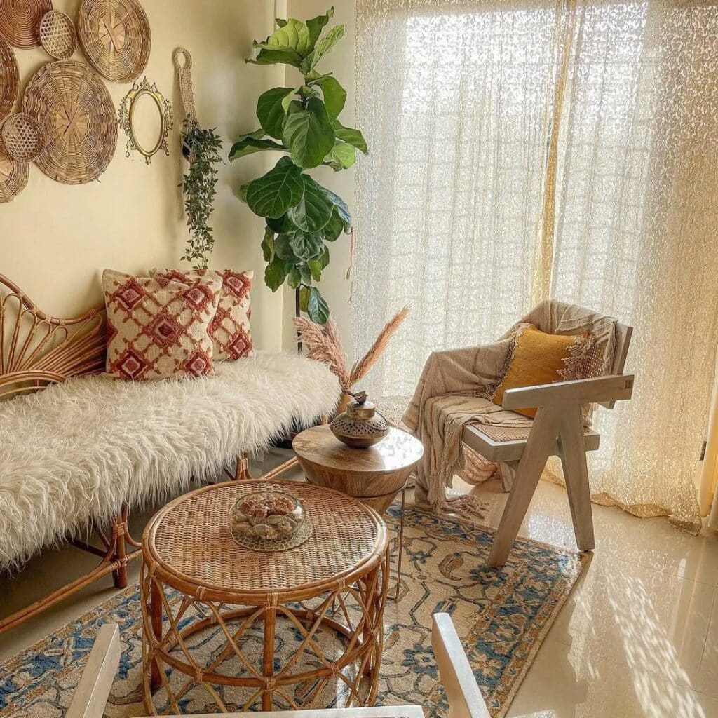 Woven Cane Boho Living Room